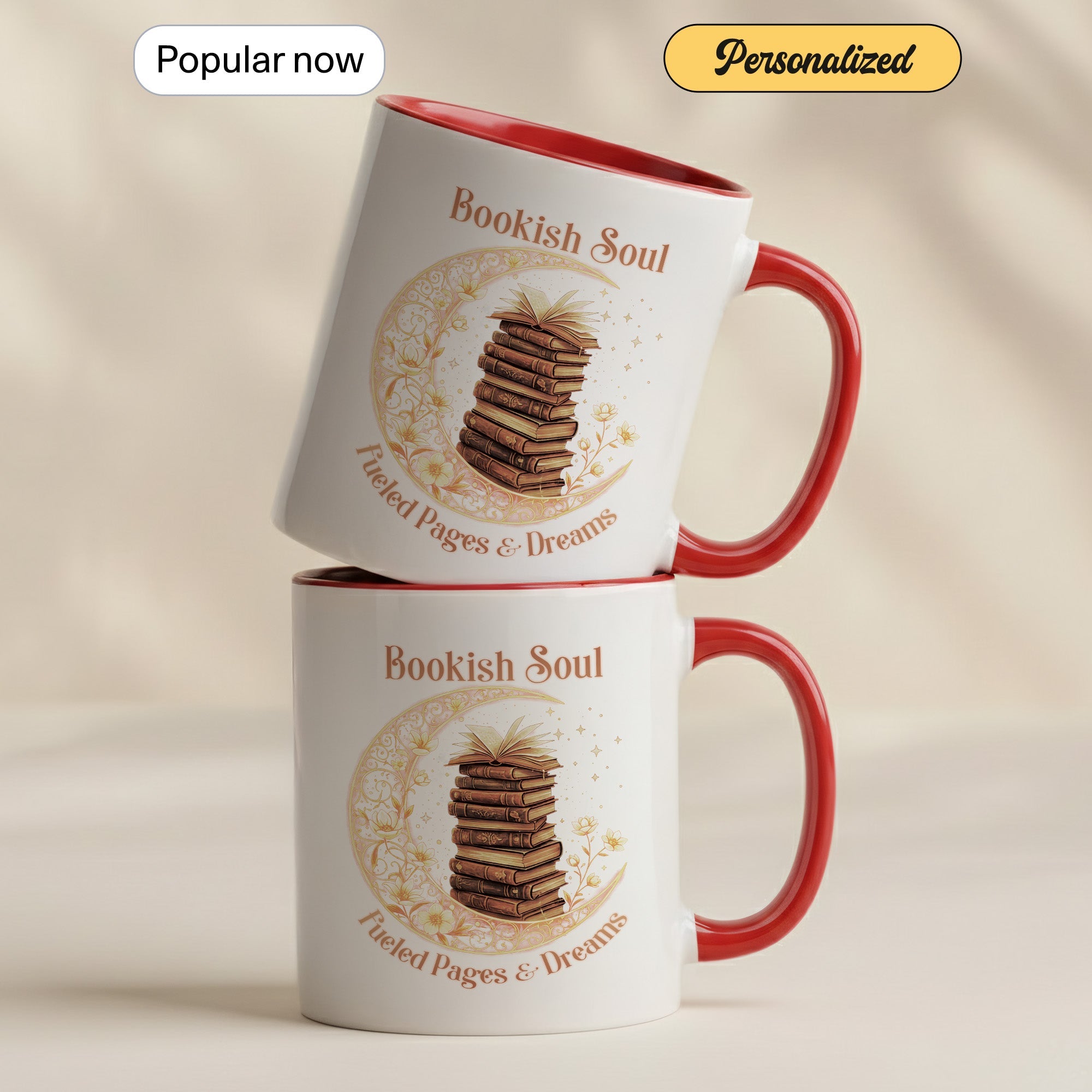 Bookish Soul Mug – Stacked Books Coffee Cup – Literary Aesthetic Gift – Reader Mug 11oz 15oz Ringer | Muug 140