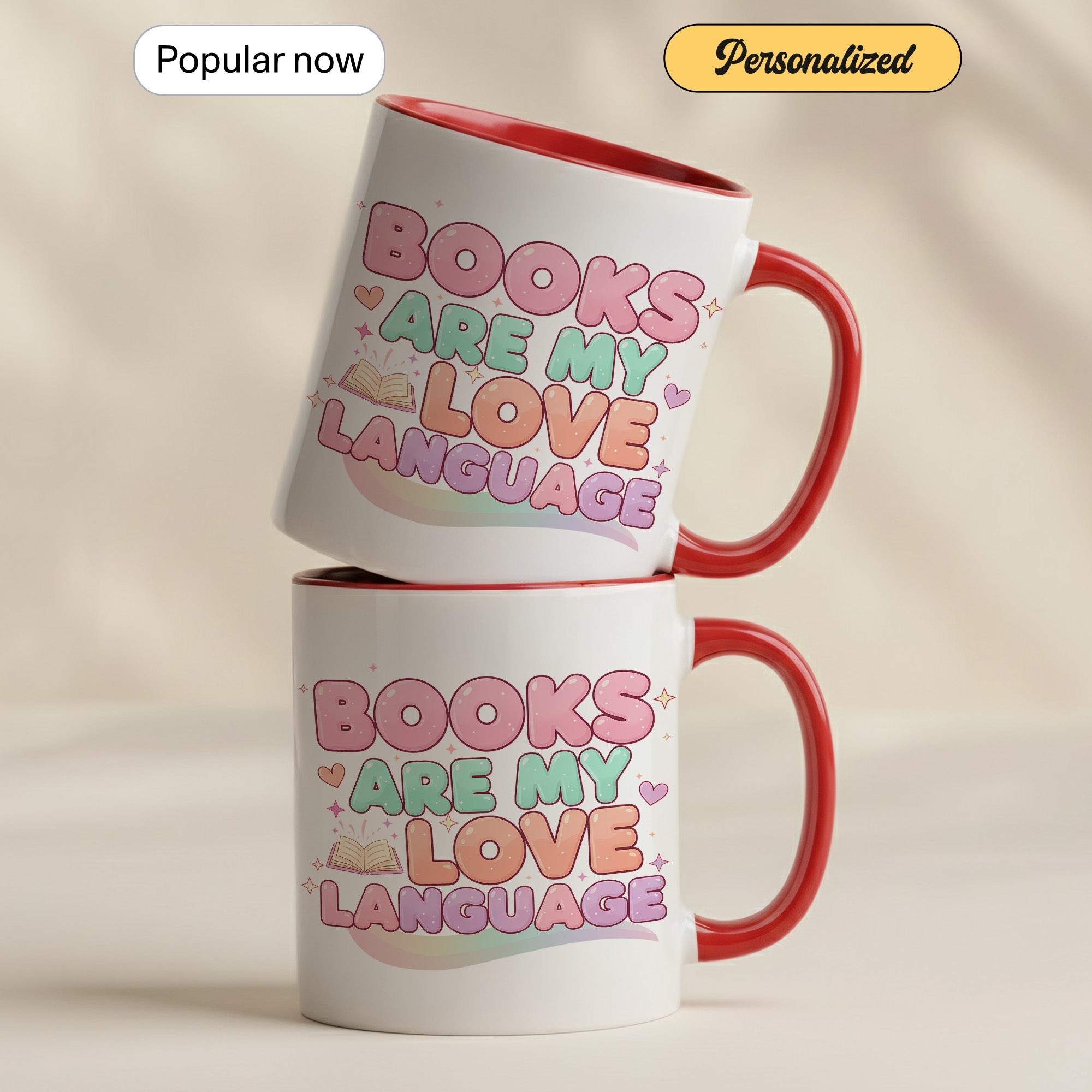 Books Are My Love Language Mug – Cute Book Lover Coffee Cup – Pastel Aesthetic Reader Gift for Women – Bookworm Mug 11oz 15oz |Mug 156