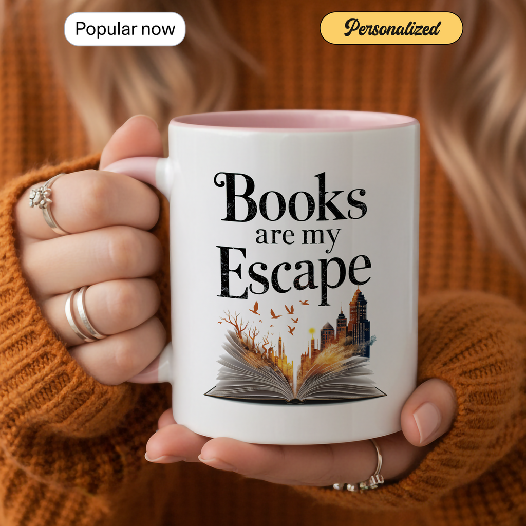 Books Are My Escape Mug – Book Lover Coffee Cup – Cozy Reading Gift – Fall Aesthetic Mug – 11oz 15oz Ringer Mug | Mug 137
